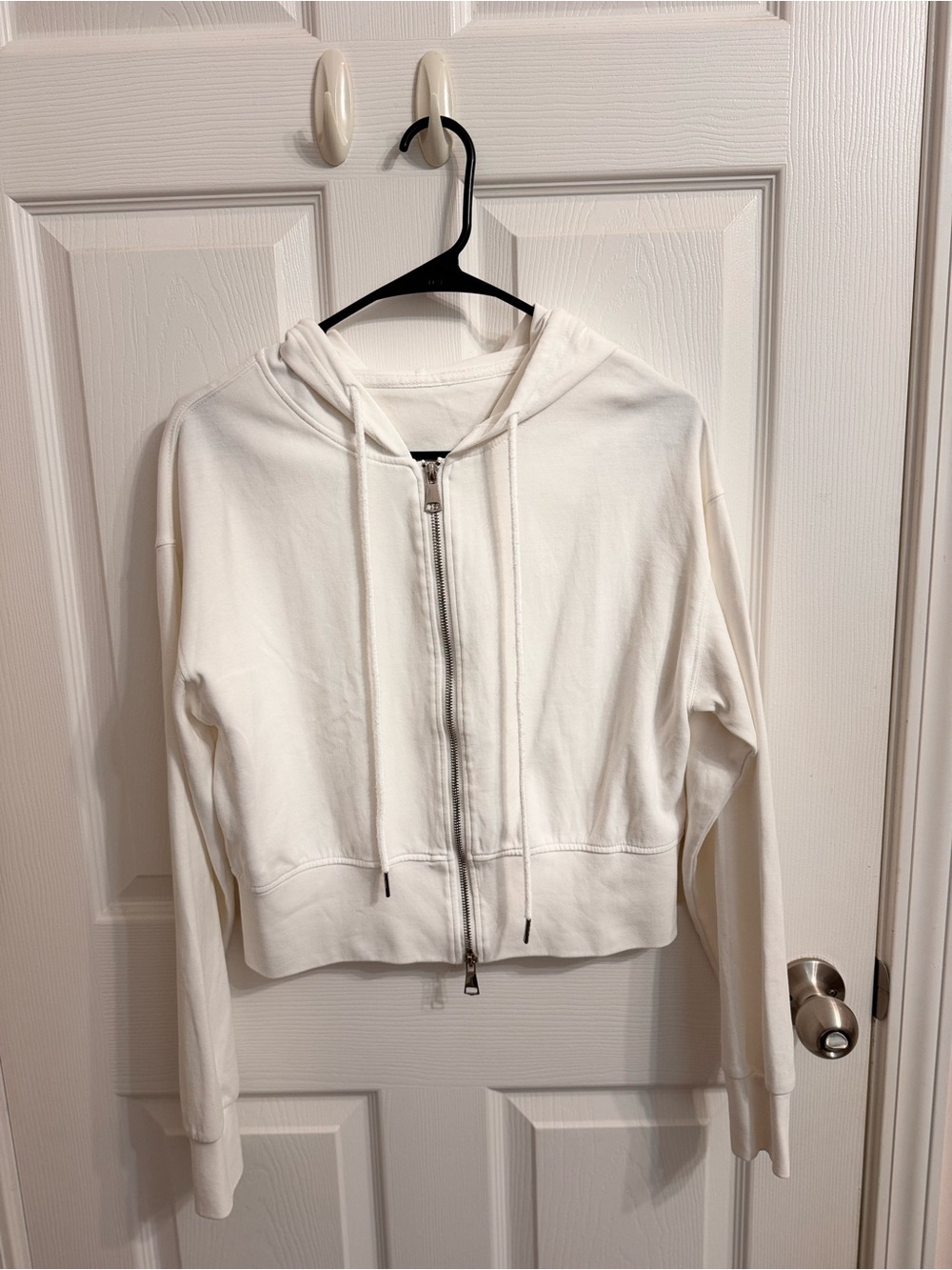 White Cropped Zip-Up Hoodie & Jogger Pants Set Size S